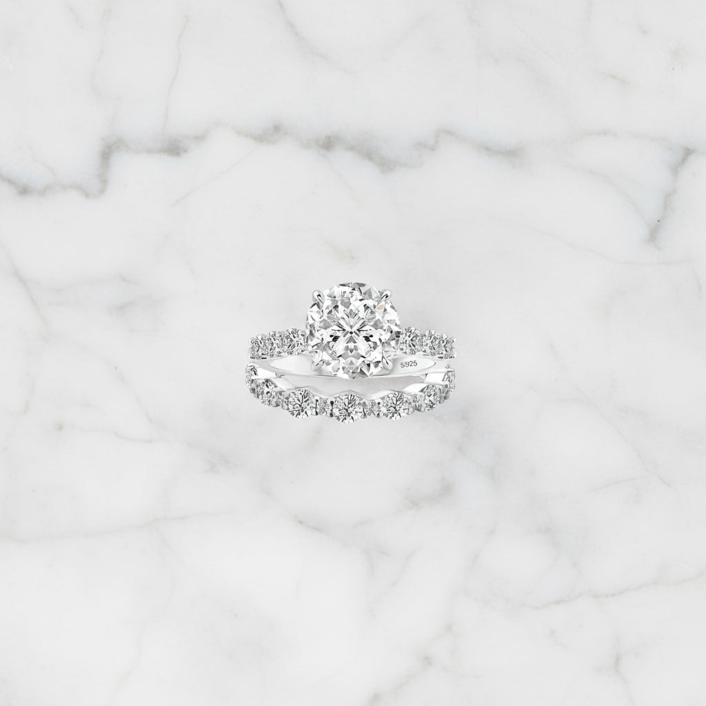 Aurevyn 4.0 Ct Round Cut Engagement Ring With Round Cut Wedding Band Wedding Ring Set