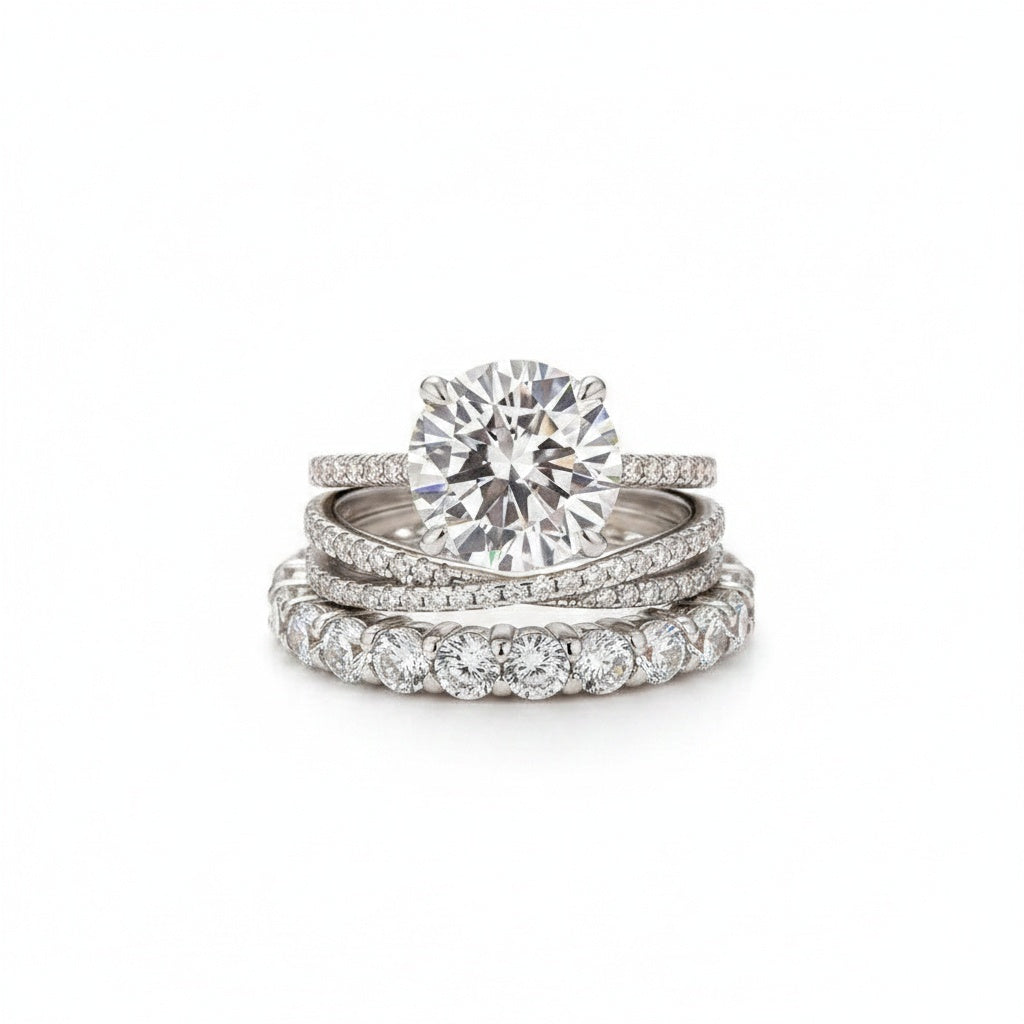 Aurevyn 4.0 Ct Round Cut Moissanite Diamond Wedding Ring with Twist Bands