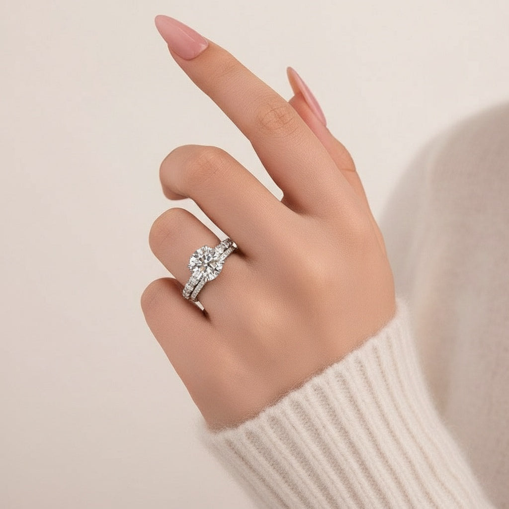 Aurevyn 4.0 Ct Round Cut White Gold Moissanite Diamond Wedding Ring