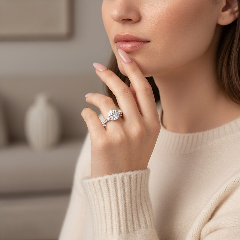 Aurevyn 4.0 Ct Round Cut White Gold Moissanite Diamond Wedding Ring
