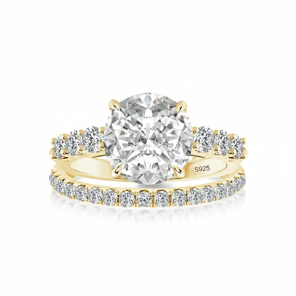 Aurevyn 4.0 Ct Round Cut Yellow Gold Moissanite Diamond Wedding Ring