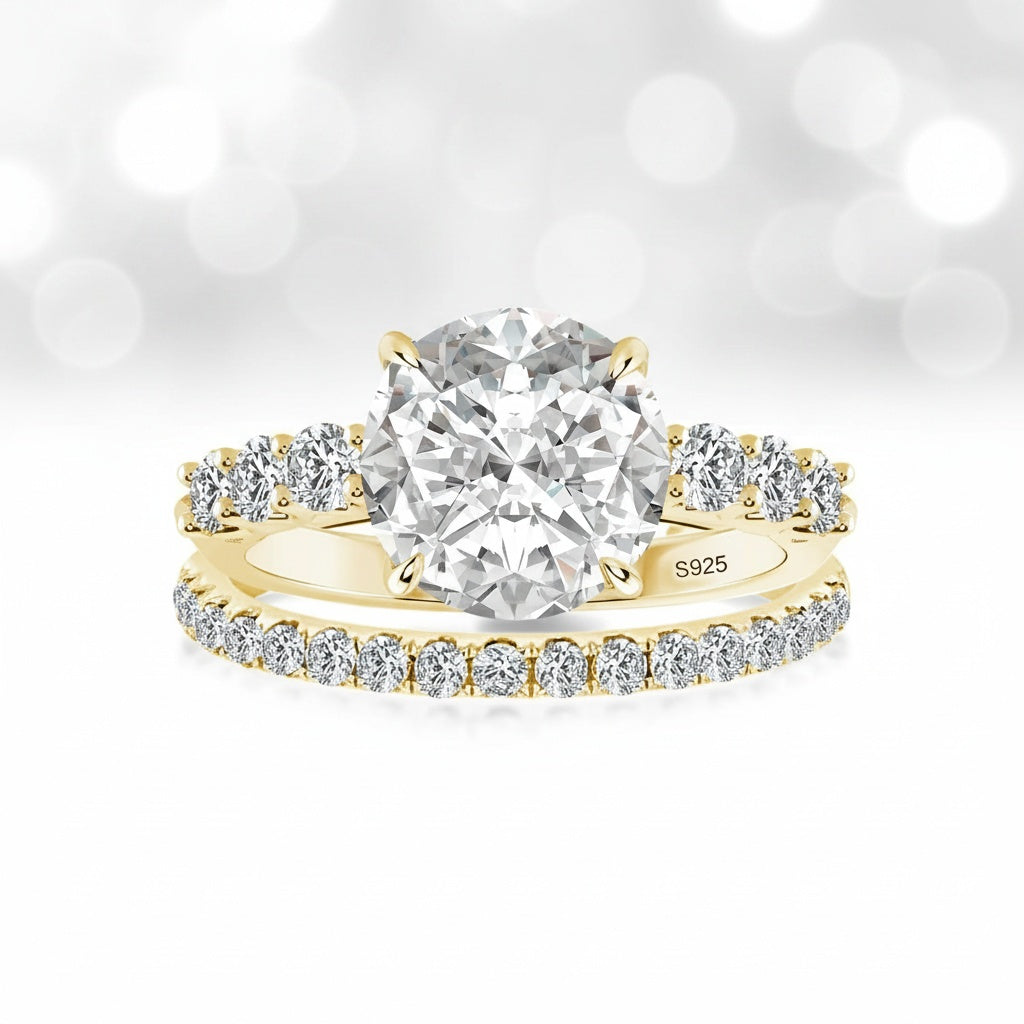 Aurevyn 4.0 Ct Round Cut Yellow Gold Moissanite Diamond Wedding Ring
