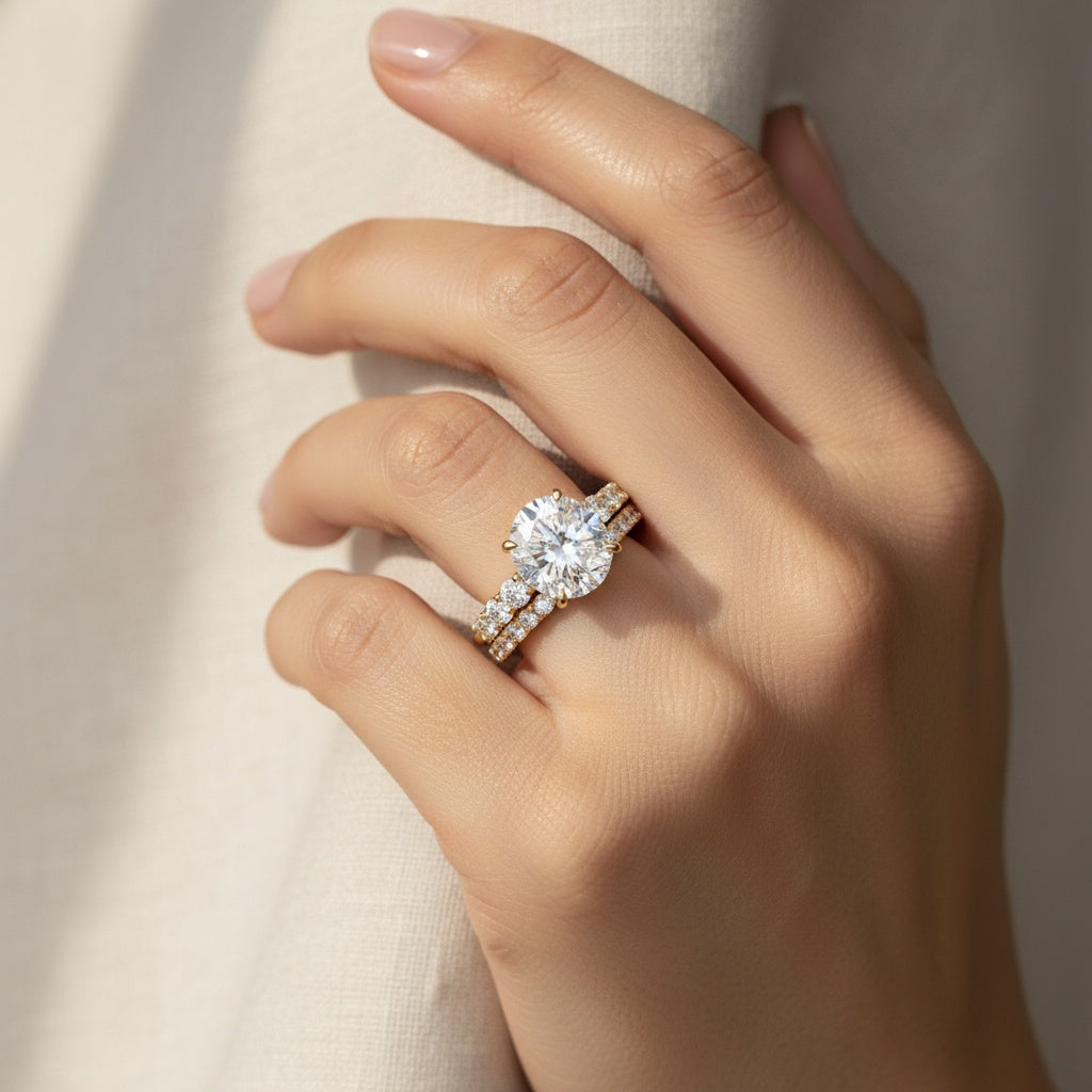 Aurevyn 4.0 Ct Round Cut Yellow Gold Moissanite Diamond Wedding Ring