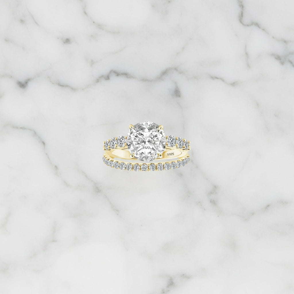 Aurevyn 4.0 Ct Round Cut Yellow Gold Moissanite Diamond Wedding Ring