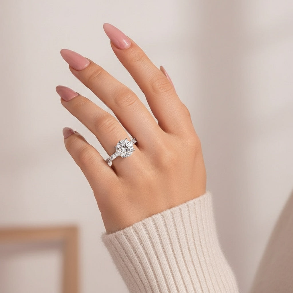 Aurevyn 4.0 Ct Round White Gold Engagement Ring with Asscher Cut Wedding Band