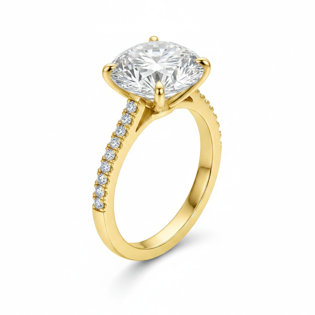 Aurevyn 4.0 Ct Round Yellow Gold Engagement Ring