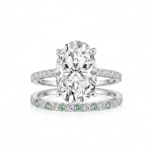 Aurevyn 4.0Ct Oval Cut Engagement Ring With Green & White Round Cut Wedding Band