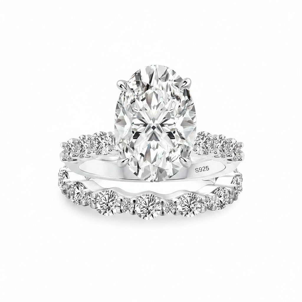 Aurevyn 4.0Ct Oval Cut Engagement Ring With Round Cut Wedding Band Wedding Ring Set