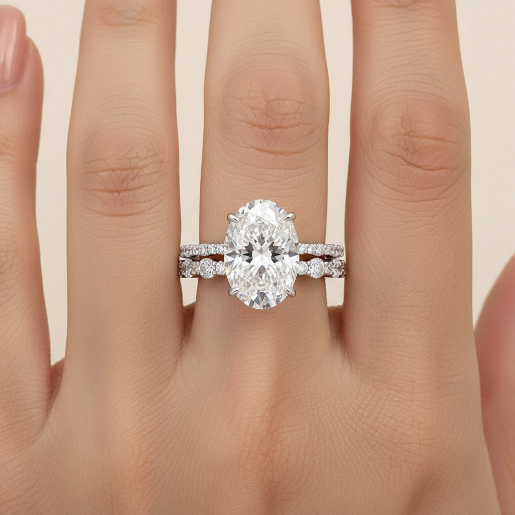 Aurevyn 4.0Ct Oval Cut Engagement Ring With Round Cut Wedding Band Wedding Ring Set