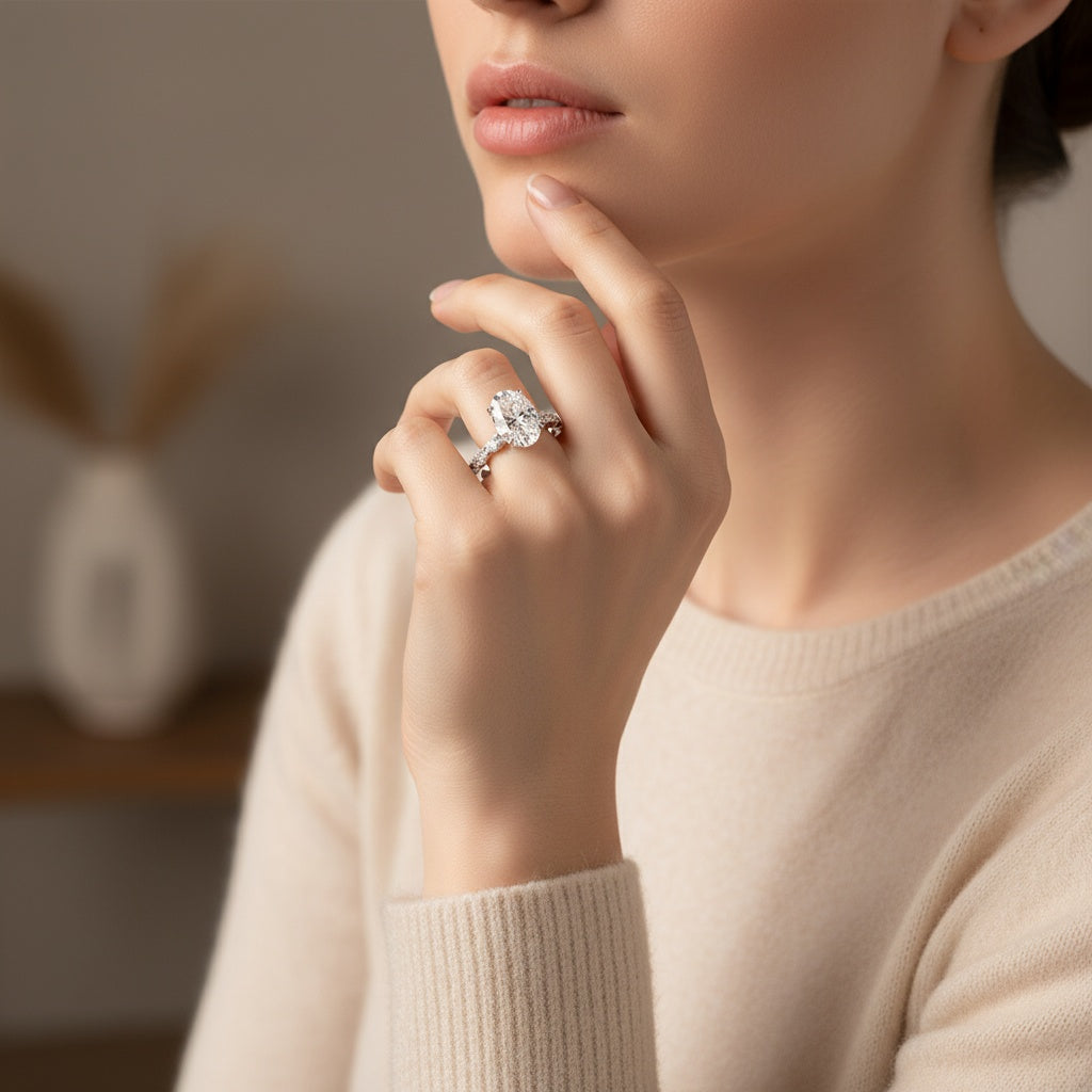 Aurevyn 4.0Ct Oval Cut Engagement Ring With Round Cut Wedding Band Wedding Ring Set