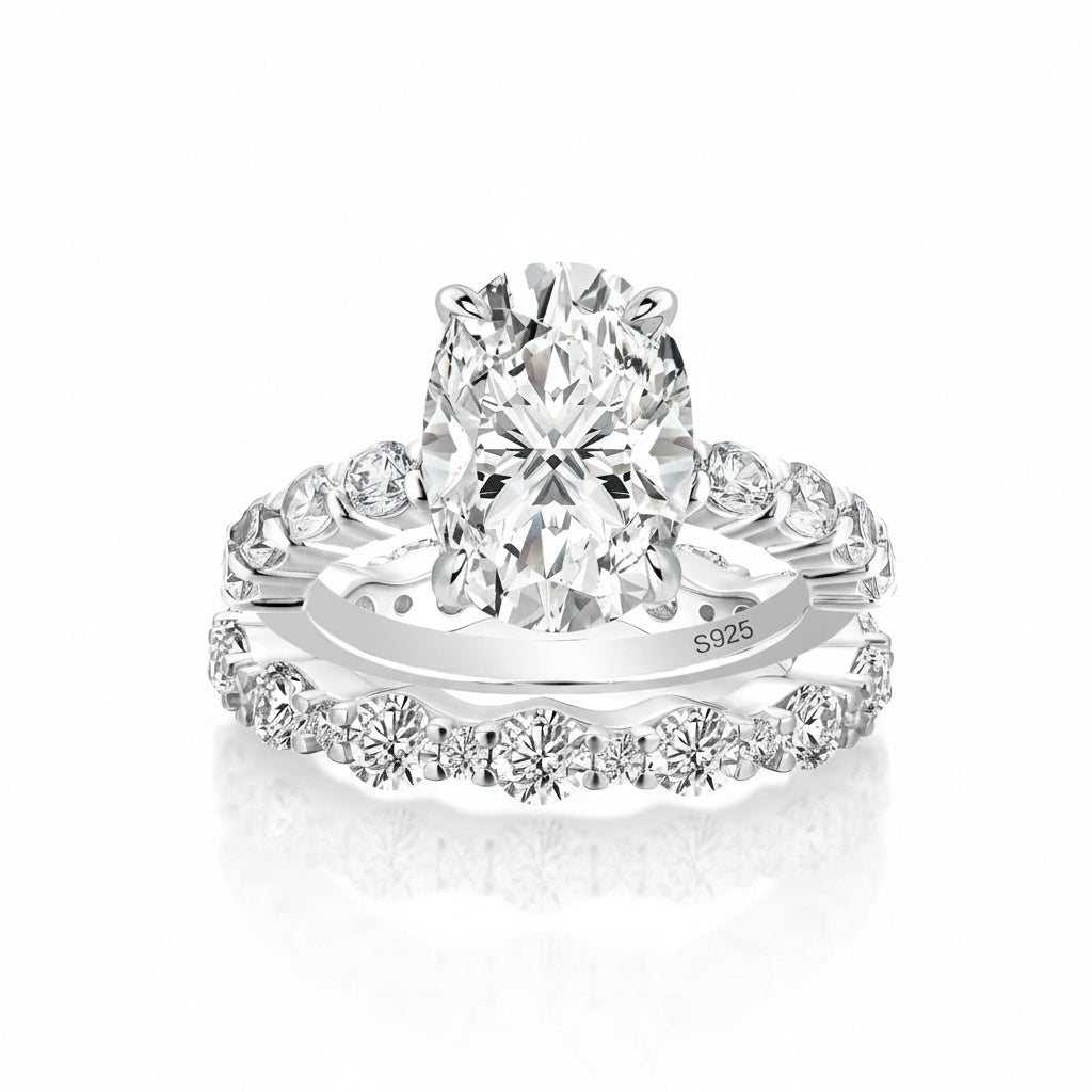 Aurevyn 4.0Ct Oval Cut Engagement Ring With Round Cut/Asscher Cut Wedding Band Wedding Ring Set