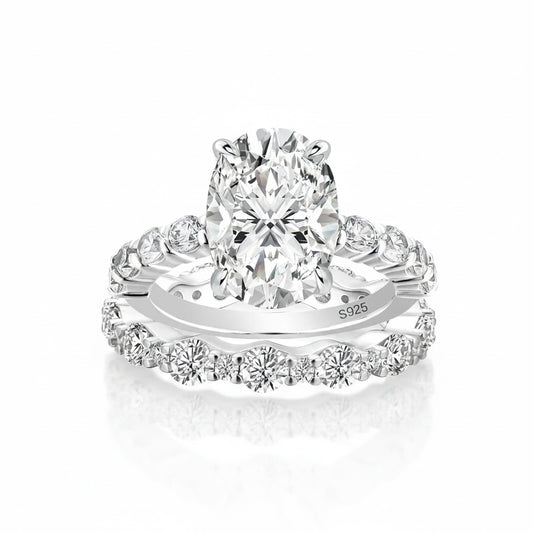 Aurevyn 4.0Ct Oval Cut Engagement Ring With Round Cut/Asscher Cut Wedding Band Wedding Ring Set