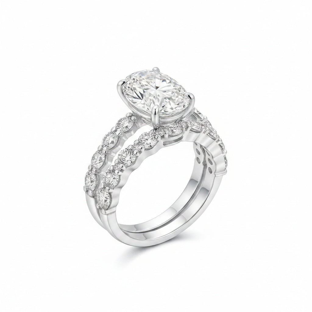 Aurevyn 4.0Ct Oval Cut Engagement Ring With Round Cut/Asscher Cut Wedding Band Wedding Ring Set