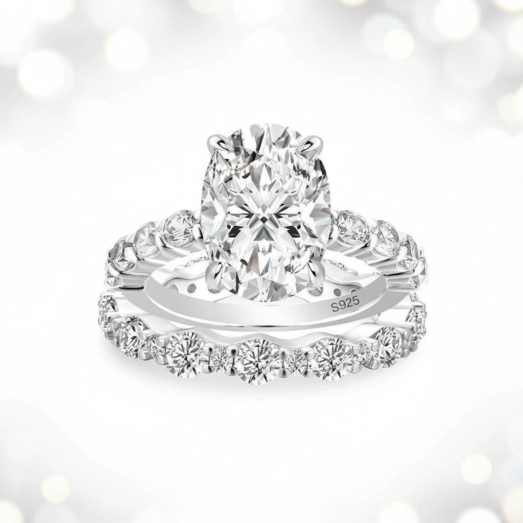 Aurevyn 4.0Ct Oval Cut Engagement Ring With Round Cut/Asscher Cut Wedding Band Wedding Ring Set