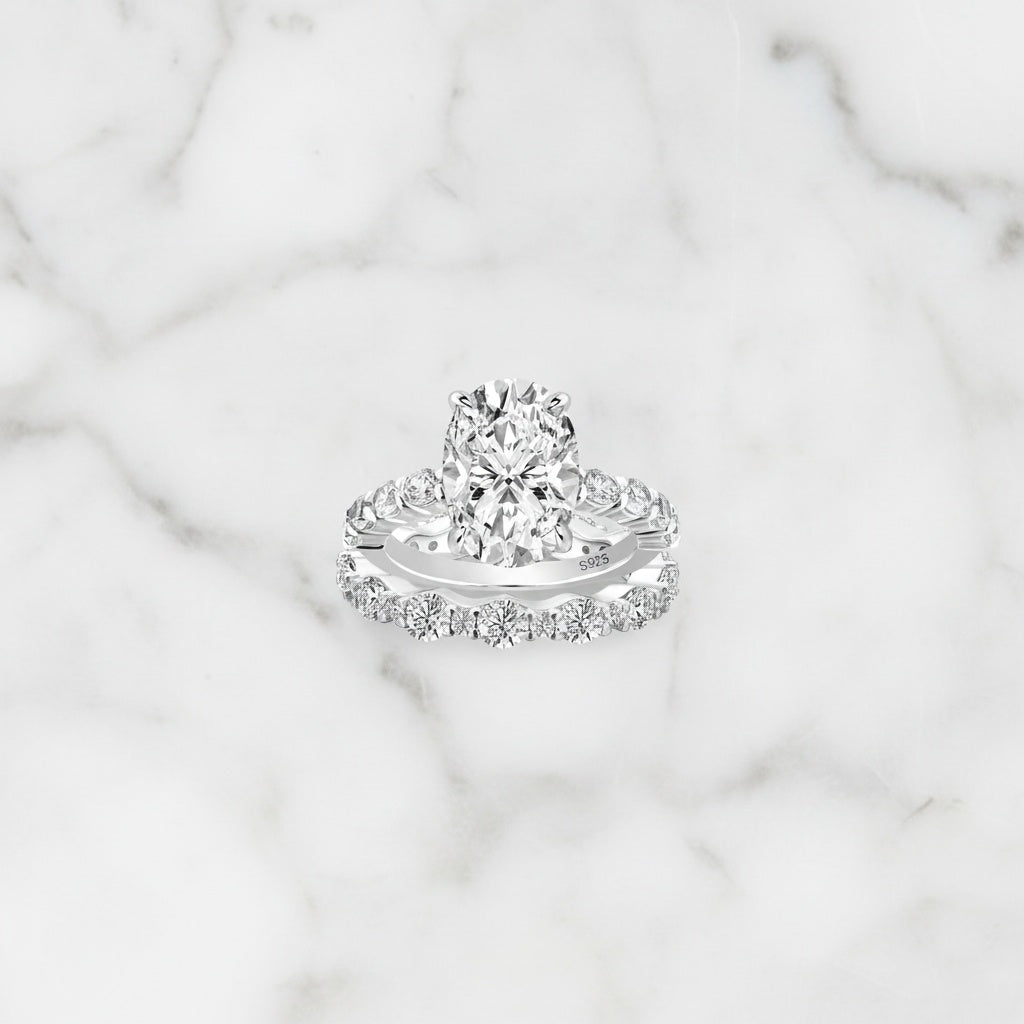 Aurevyn 4.0Ct Oval Cut Engagement Ring With Round Cut/Asscher Cut Wedding Band Wedding Ring Set
