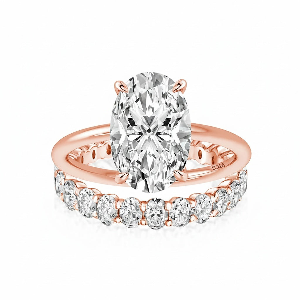 Aurevyn 4.0Ct Oval Cut Rose Gold Engagement Ring with Oval Cut Eternity Ring