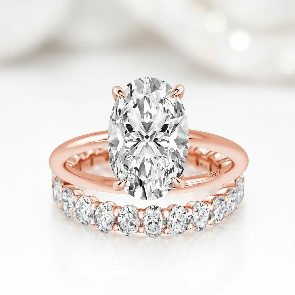 Aurevyn 4.0Ct Oval Cut Rose Gold Engagement Ring with Oval Cut Eternity Ring