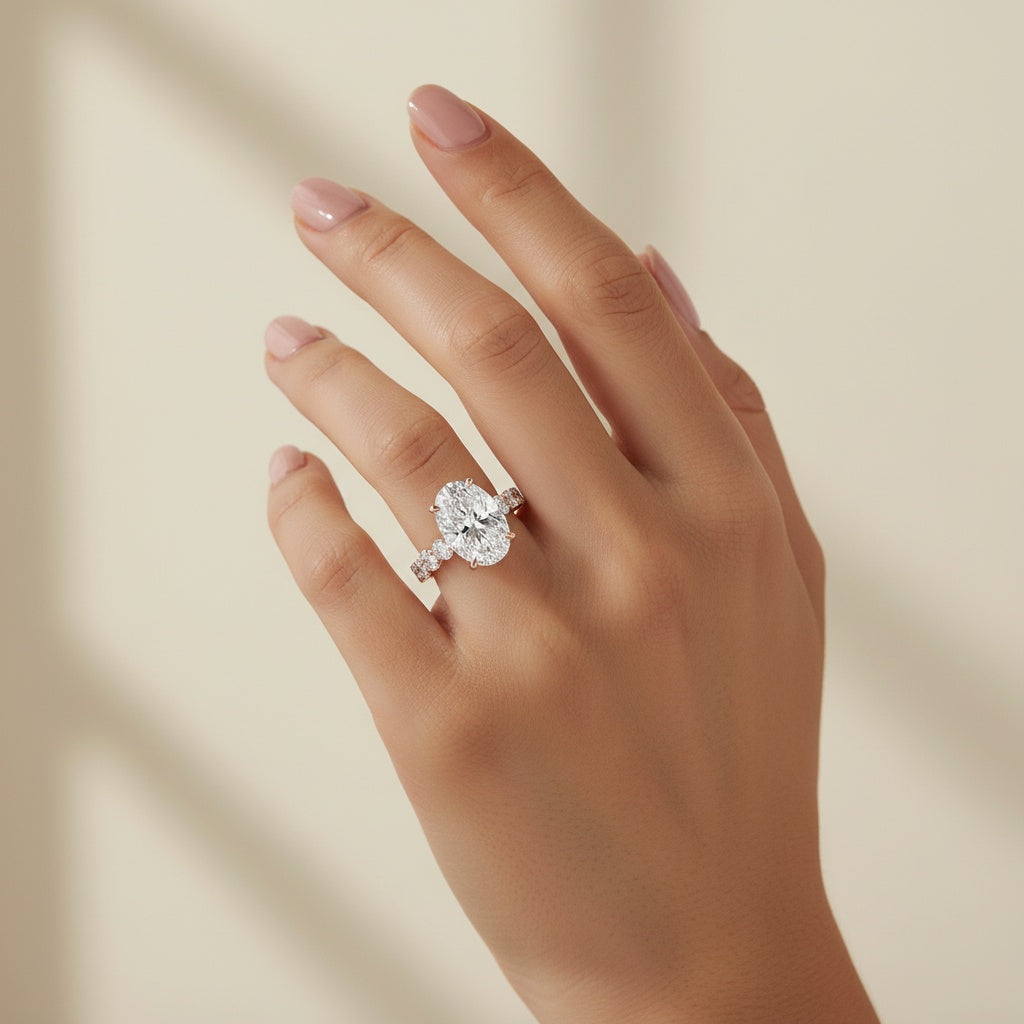 Aurevyn 4.0Ct Oval Cut Rose Gold Engagement Ring with Oval Cut Eternity Ring