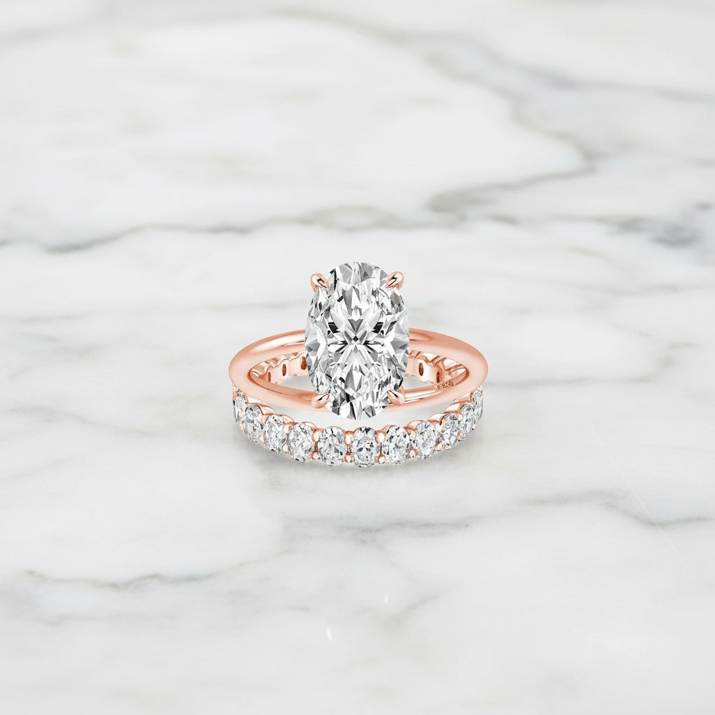 Aurevyn 4.0Ct Oval Cut Rose Gold Engagement Ring with Oval Cut Eternity Ring