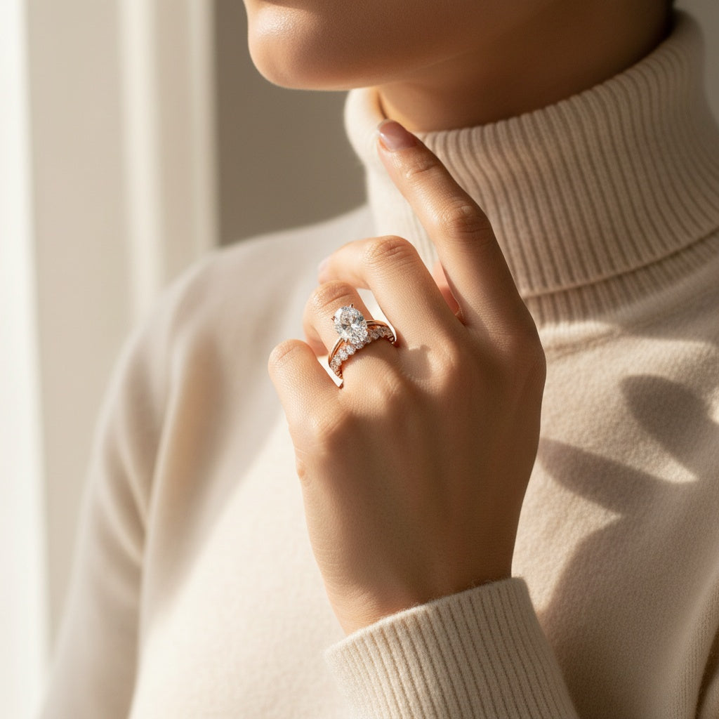 Aurevyn 4.0Ct Oval Cut Rose Gold Engagement Ring with Oval Cut Eternity Ring