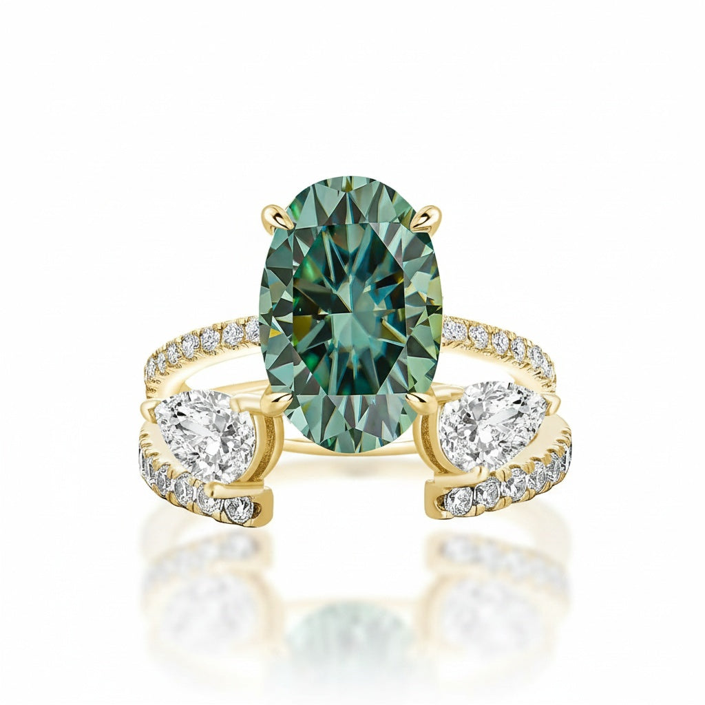 Aurevyn 4.0Ct Oval Cut Yellow Gold Wedding Ring with Open Pear Cut Enhancer Ring