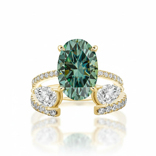Aurevyn 4.0Ct Oval Cut Yellow Gold Wedding Ring with Open Pear Cut Enhancer Ring