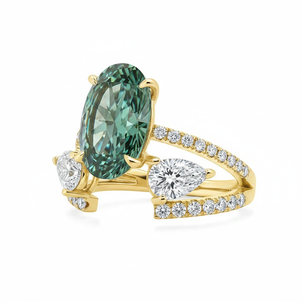 Aurevyn 4.0Ct Oval Cut Yellow Gold Wedding Ring with Open Pear Cut Enhancer Ring