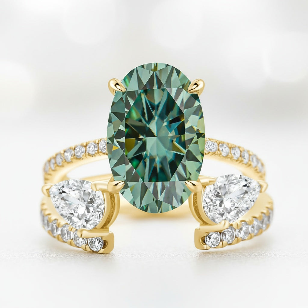 Aurevyn 4.0Ct Oval Cut Yellow Gold Wedding Ring with Open Pear Cut Enhancer Ring