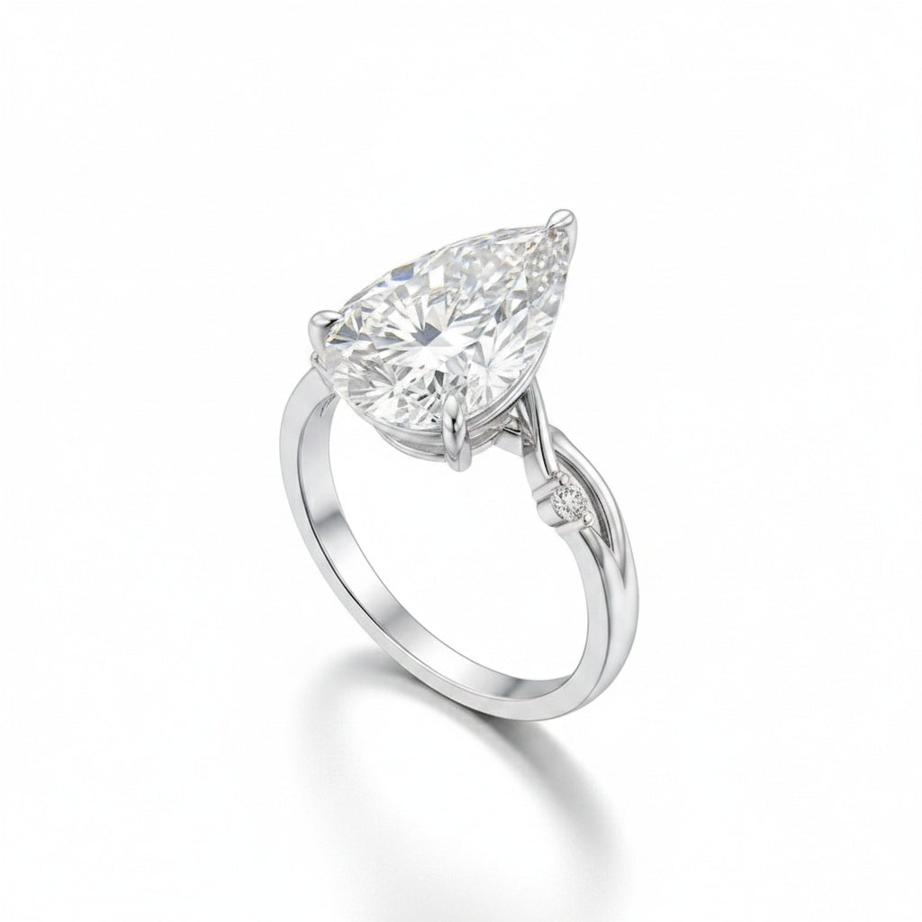 Aurevyn 4.0Ct Pear Cut Twisted Willow Ring White Gold Moissanite Diamond Ring