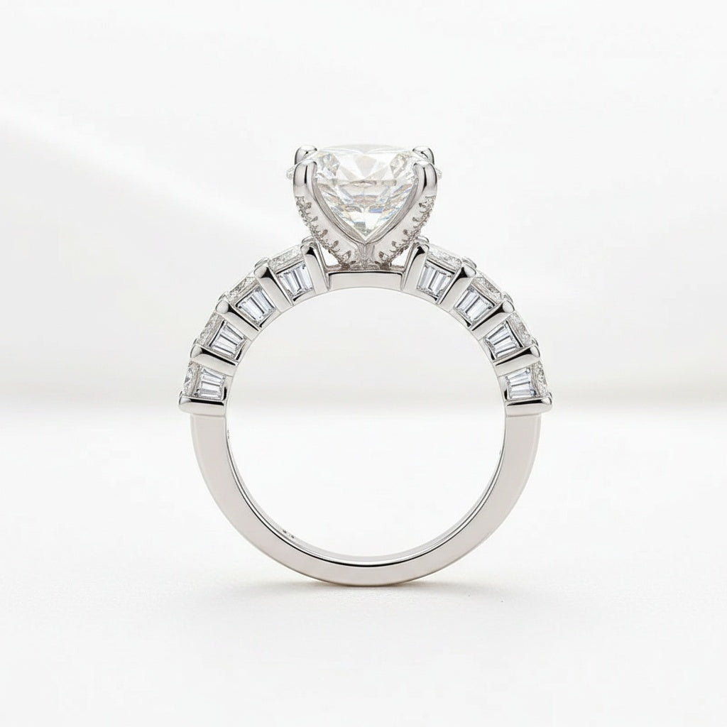Aurevyn 4.0Ct Round Cut Engagement Ring With Round Cut/Asscher Cut Wedding Band Wedding Ring Set