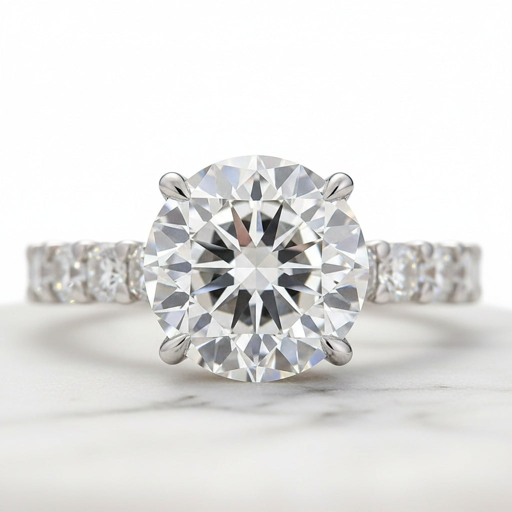 Aurevyn 4.0Ct Round Cut Engagement Ring With Round Cut/Asscher Cut Wedding Band Wedding Ring Set