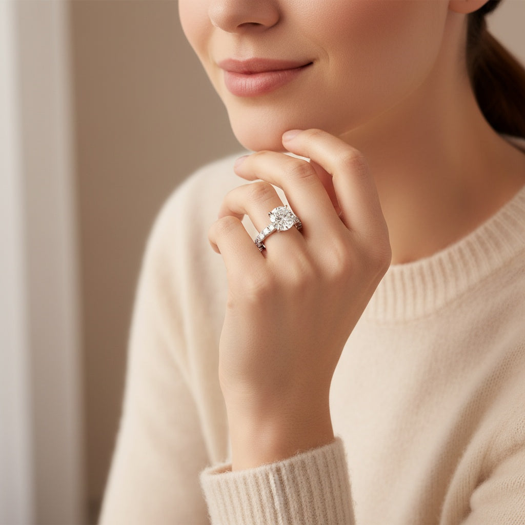 Aurevyn 4.0Ct Round Cut Engagement Ring With Round Cut/Asscher Cut Wedding Band Wedding Ring Set