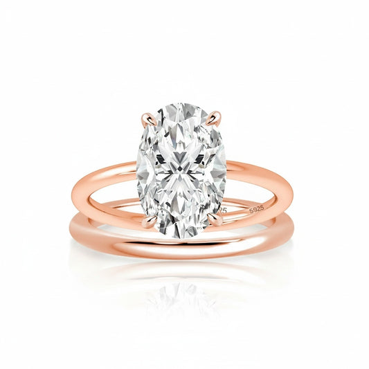 Aurevyn 4.0Ct Solitaire Oval Cut Rose Gold Engagement Ring with Plain Wedding Band