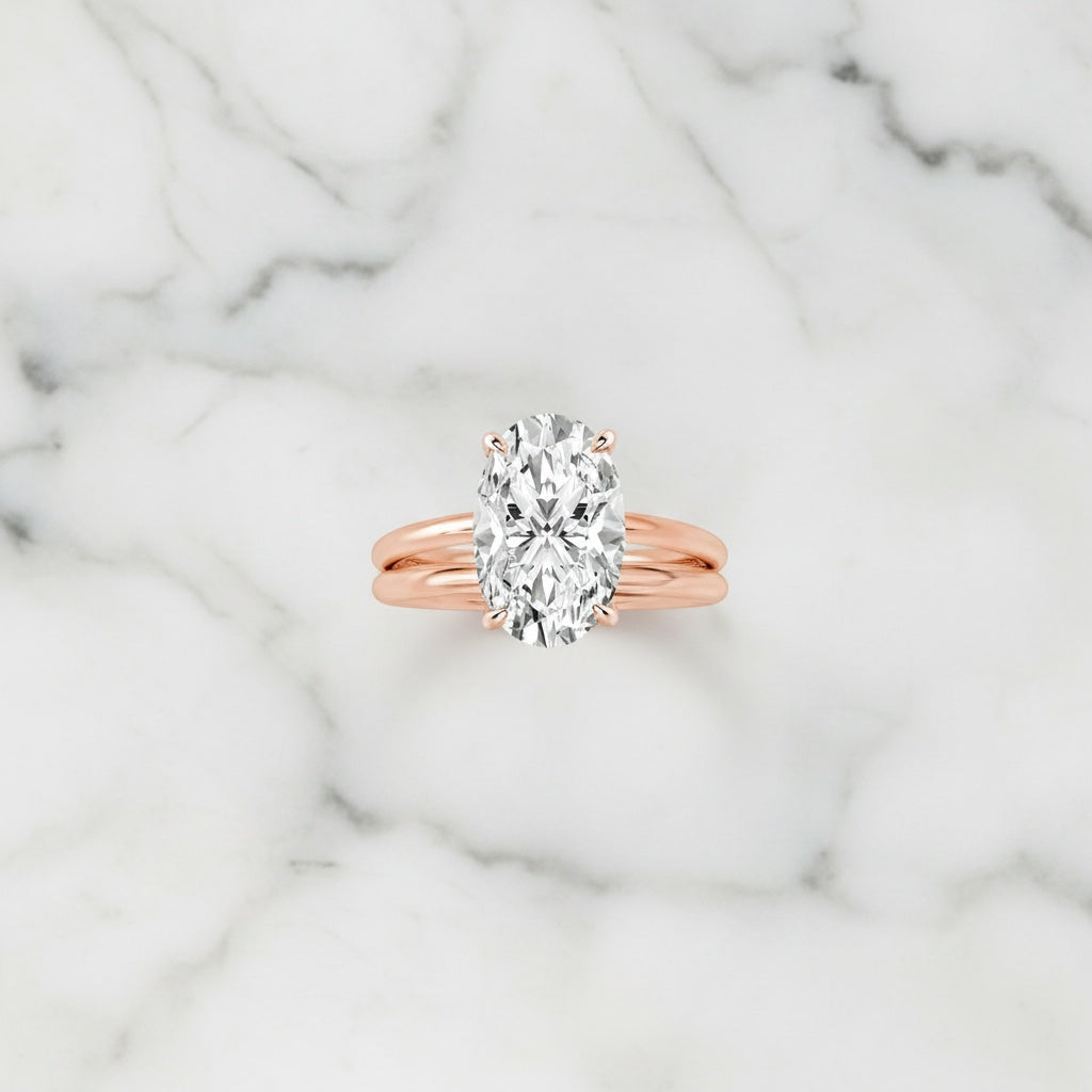 Aurevyn 4.0Ct Solitaire Oval Cut Rose Gold Engagement Ring with Plain Wedding Band