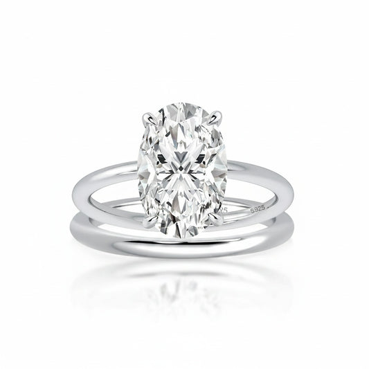 Aurevyn 4.0Ct Solitaire Oval Cut White Gold Engagement Ring with Plain Wedding Band