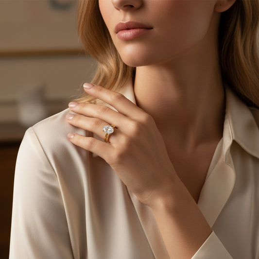 Aurevyn 4.0Ct Solitaire Oval Cut Yellow Gold Engagement Ring with Plain Wedding Band