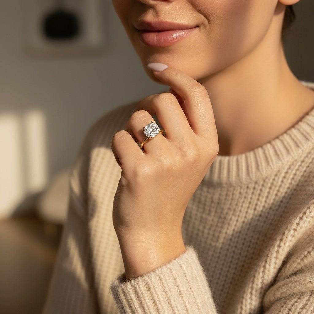 Aurevyn 4.5 Ct Cushion Cut Yellow Gold Engagement Ring