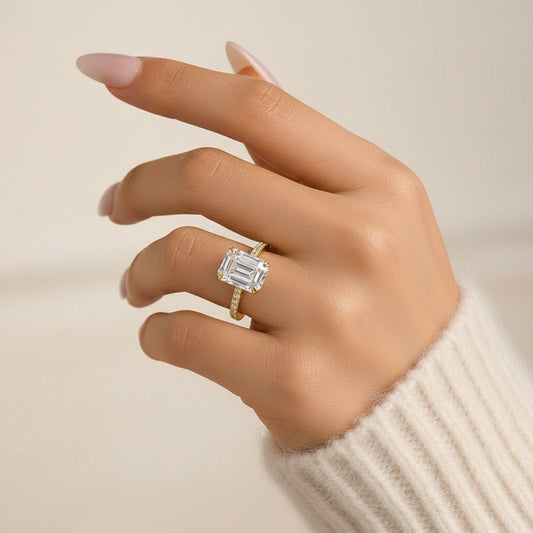 Aurevyn 4.5 Ct Emerald Cut Yellow Gold Engagement Ring