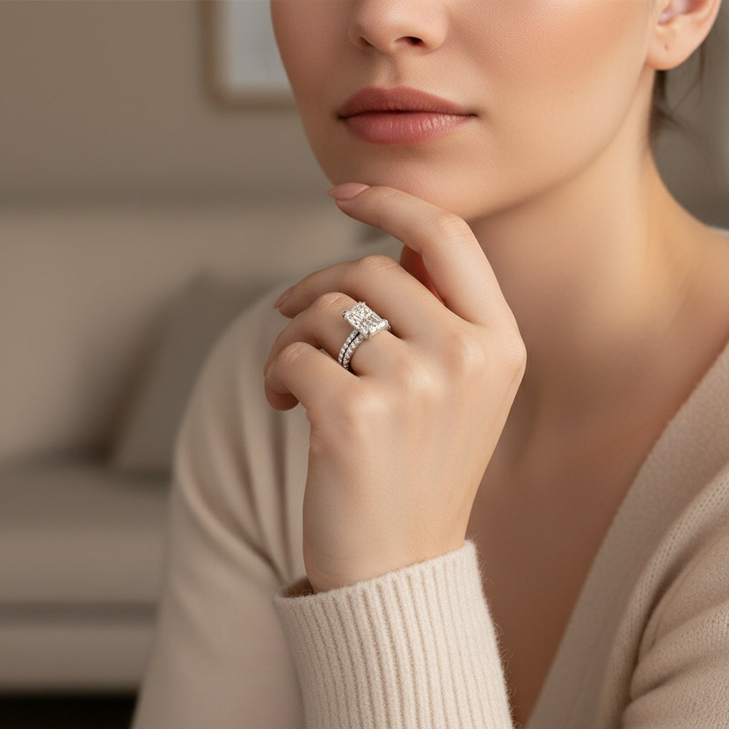 Aurevyn 4.5 Ct Radiant Cut White Gold Wedding Ring For Women