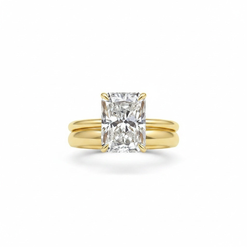Aurevyn 4.5 Ct Radiant Cut Yellow Gold Wedding Ring Set with Wide Band