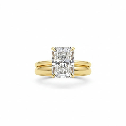 Aurevyn 4.5 Ct Radiant Cut Yellow Gold Wedding Ring Set with Wide Band