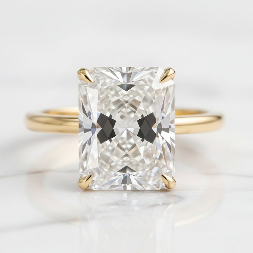 Aurevyn 4.5 Ct Radiant Cut Yellow Gold Wedding Ring Set with Wide Band