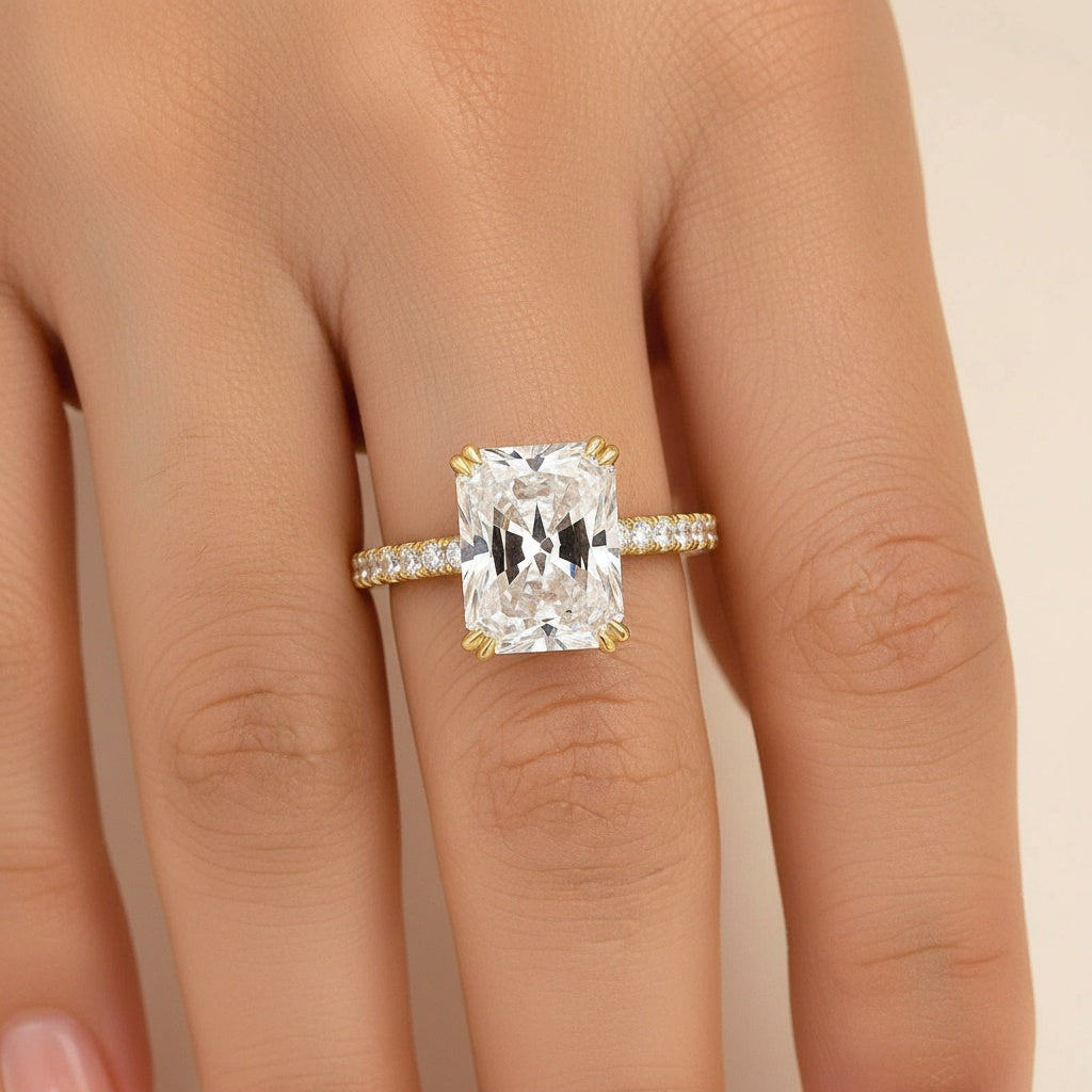 Aurevyn 4.5 Ct/3.0Ct Radiant Cut Yellow Gold Engagement Ring For Women