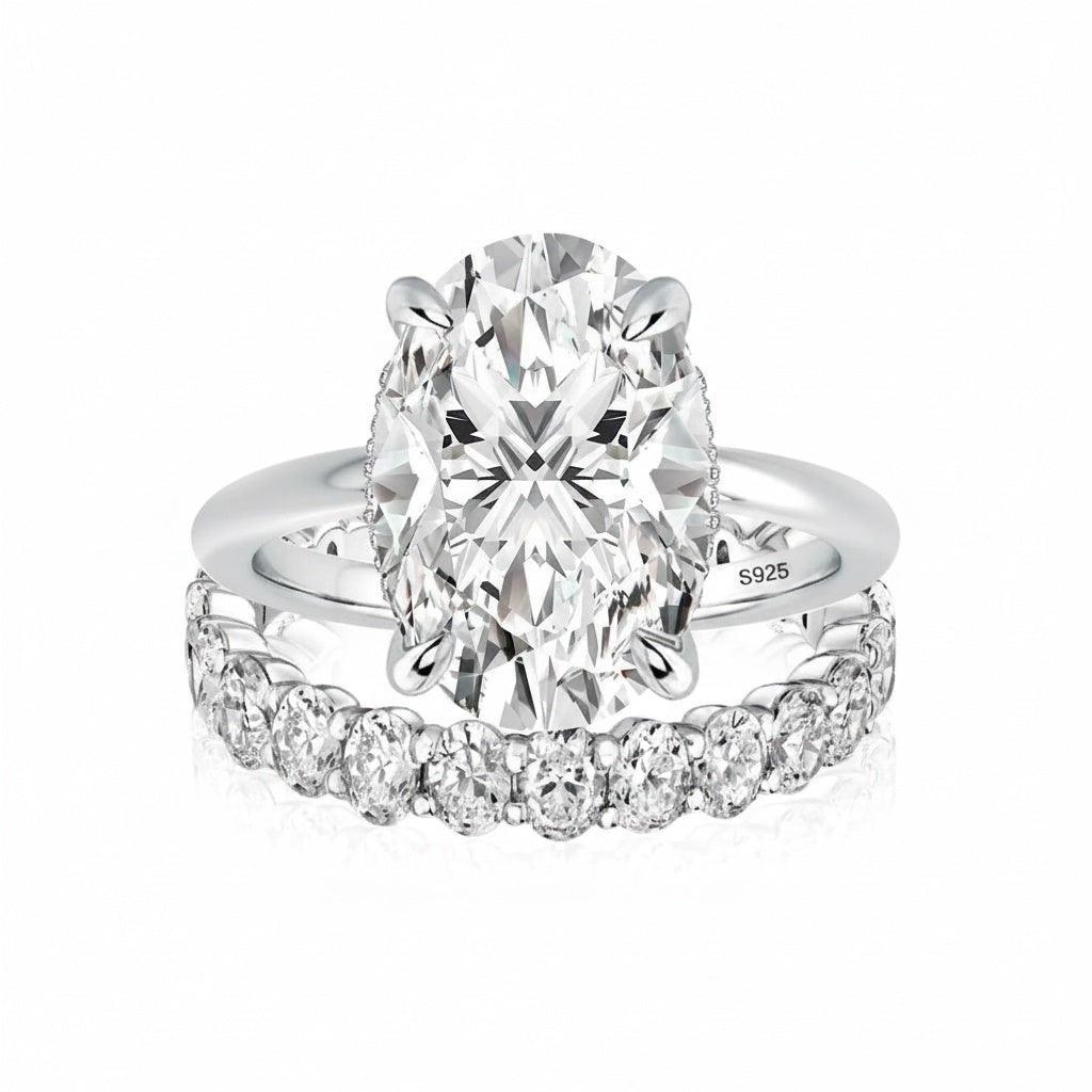 Aurevyn 5.5Ct Solitaire Oval Cut White Gold Engagement Ring with Eternity Oval Cut Ring