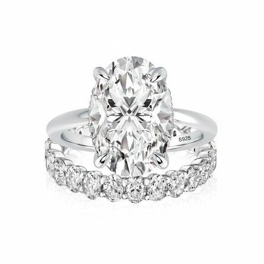 Aurevyn 5.5Ct Solitaire Oval Cut White Gold Engagement Ring with Eternity Oval Cut Ring