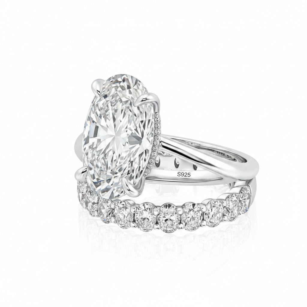 Aurevyn 5.5Ct Solitaire Oval Cut White Gold Engagement Ring with Eternity Oval Cut Ring