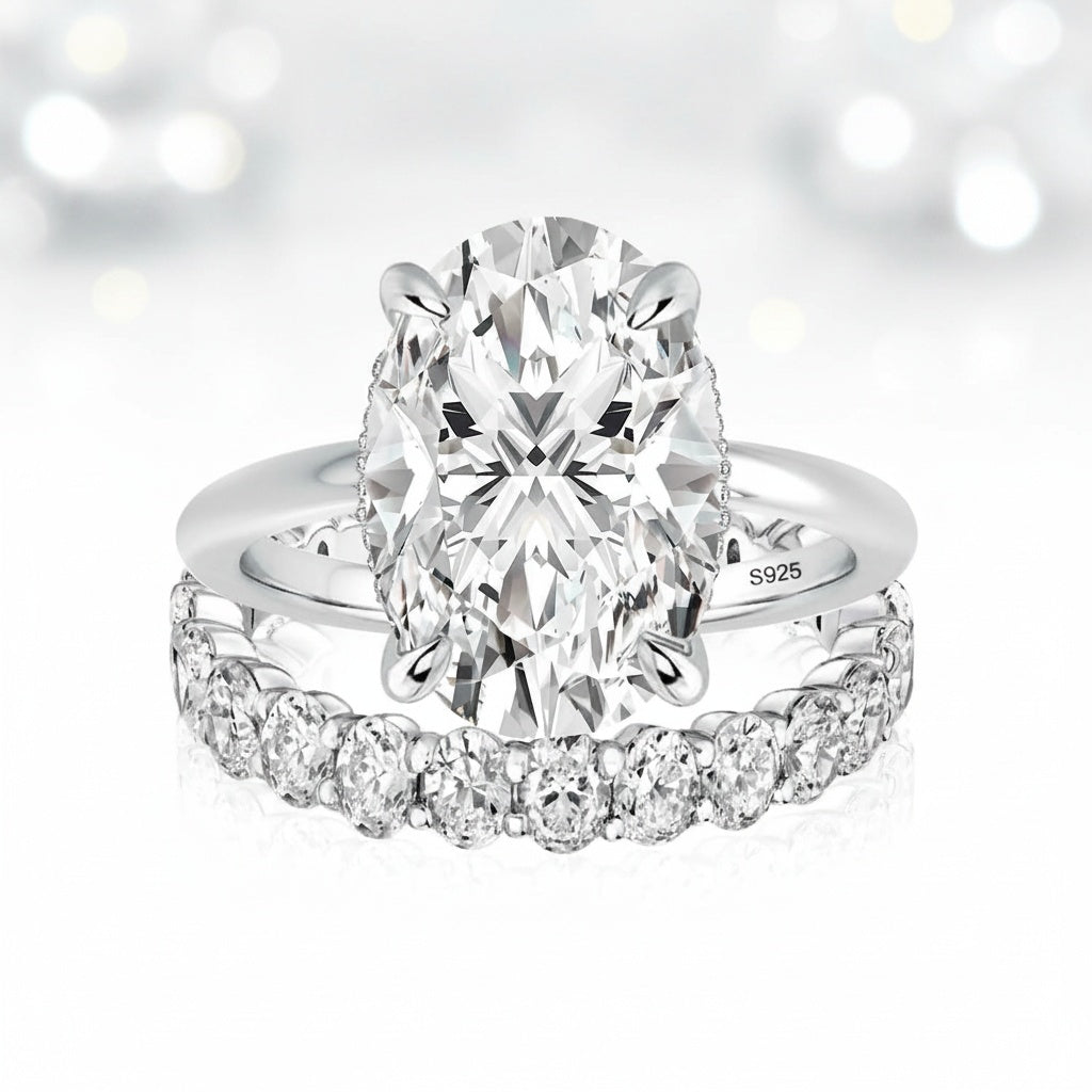 Aurevyn 5.5Ct Solitaire Oval Cut White Gold Engagement Ring with Eternity Oval Cut Ring