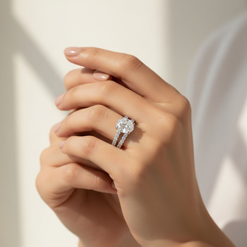Aurevyn 5.5Ct Solitaire Oval Cut White Gold Engagement Ring with Eternity Oval Cut Ring