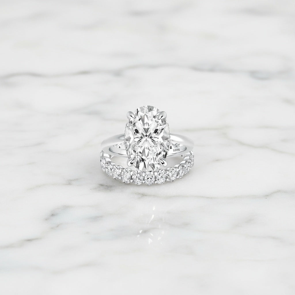 Aurevyn 5.5Ct Solitaire Oval Cut White Gold Engagement Ring with Eternity Oval Cut Ring