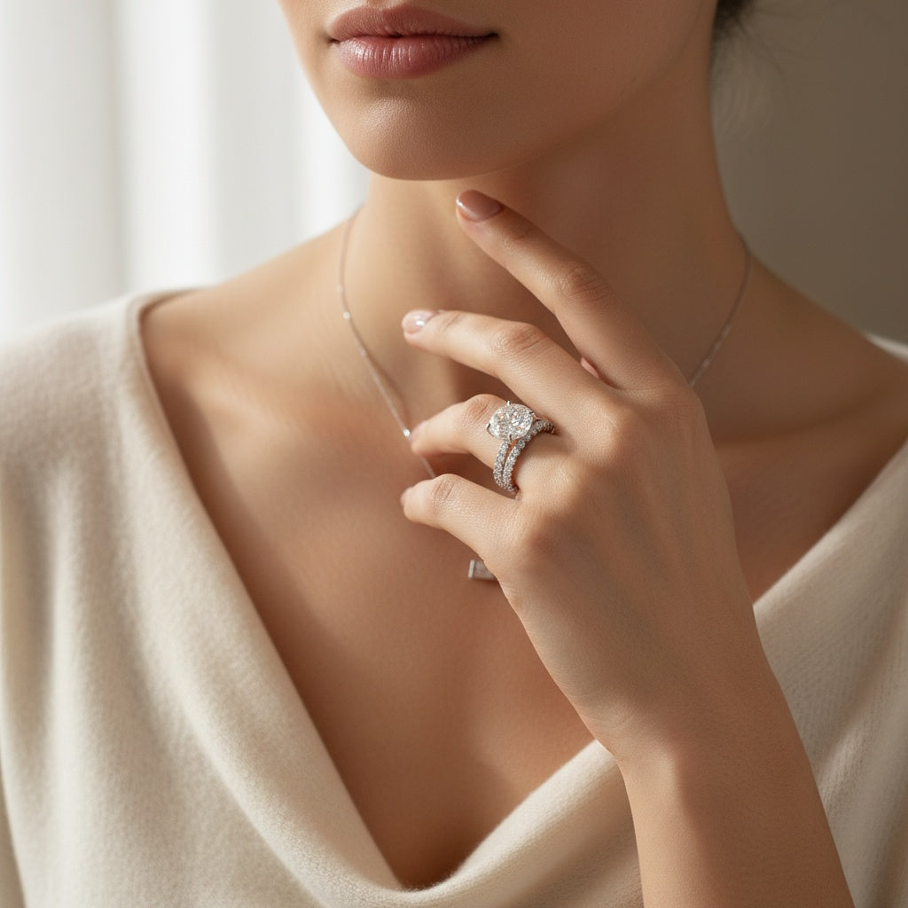 Aurevyn 5.5Ct Solitaire Oval Cut White Gold Engagement Ring with Eternity Oval Cut Ring